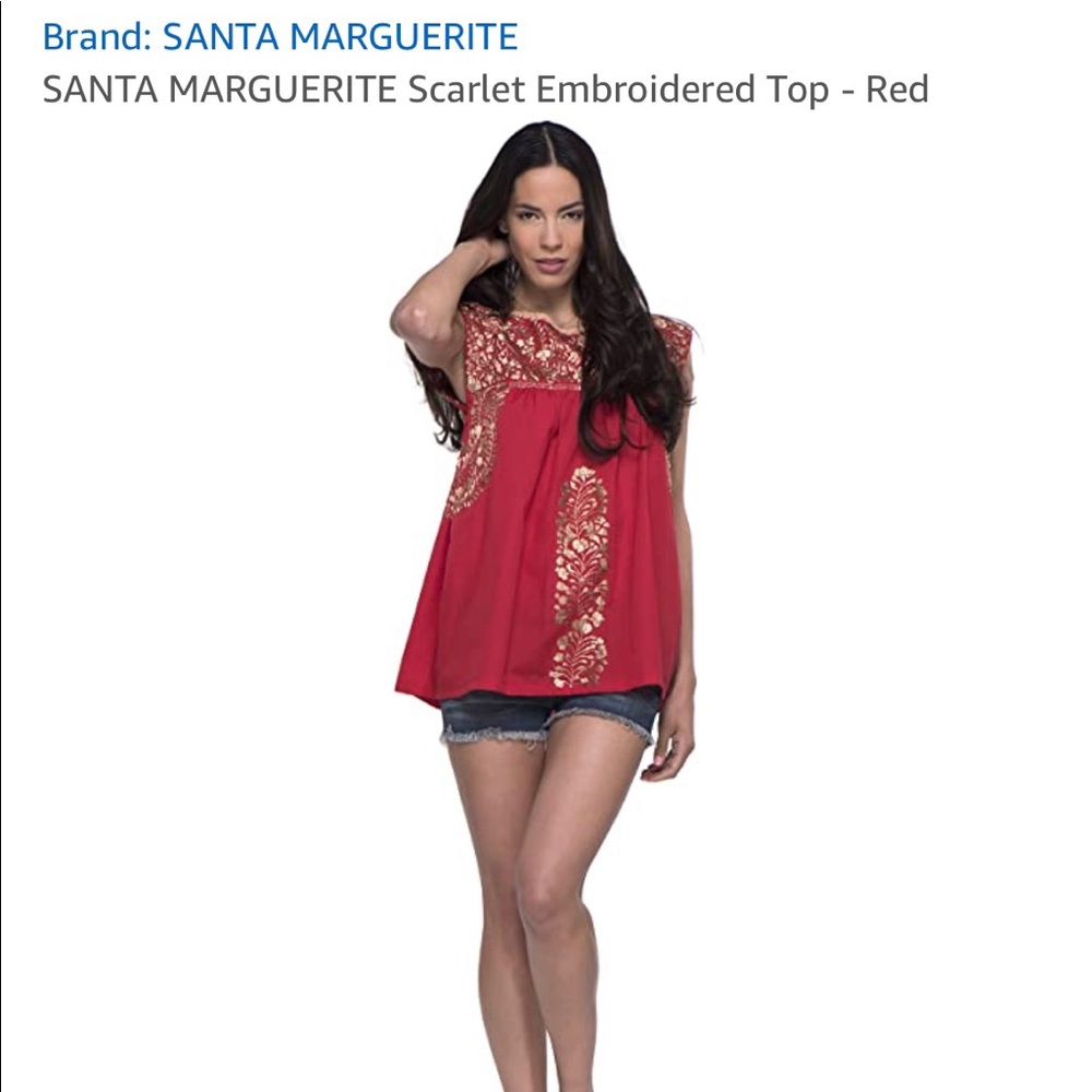 Santa Marguerite Scarlet Embroidered Top